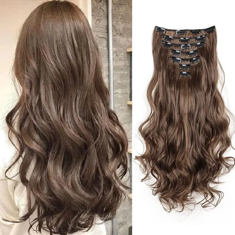 24Inch Synthetic Long Wavy Curly Hair Extension 7pcs/set Soft Invisible Cilp Thick Fluffy Hairpiece for Women Daily Use — image 9