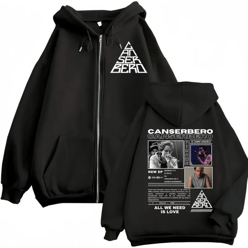 Canserbero All We Need is Love Muerte Vida Merch Zipper Hoodie Men's Fashion Hip Hop Zip Up Sweatshirts Casual Fleece Pullovers