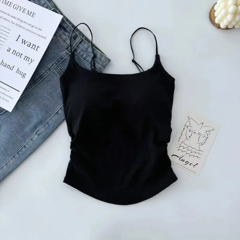 Sweet Sleeveless Suspender Vest Slim With Padded Cups Fitted Tops Underwear Short Vest Sports Activities