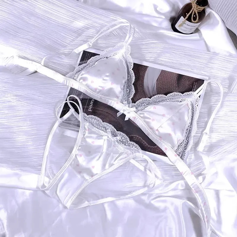 Fransk stil bralette uden bøjler Sexet blondekant lille kop lingeri Sødt 3-delt bh-sæt med komfort kopform Design S-xl