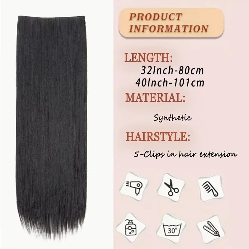 32Inch/40Inch Synthetic Long Straight Hair Extension Clip in Heat Resistant Natural Invisible Hair Accessory for Women