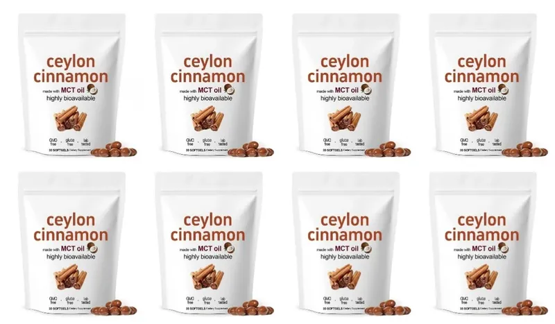 Ceylon Cinnamon 600mg 12-1 Extract Softgels 7200mg Equivalent MCT Oil Highly Bioavailable Daily Dietary Supplement 30 Softgels