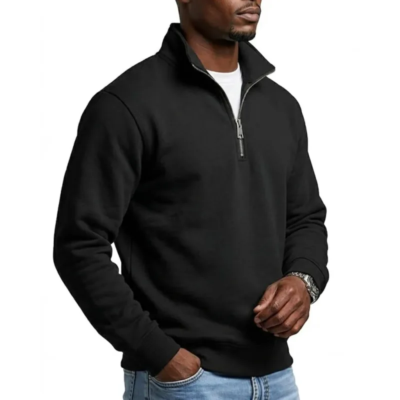 Mens Outdoor Quarter Zip Sweatshirts Casual Half Zip Pullover Hoodies Solid Color Spring Autumn Tops for Gym and Daily Tops