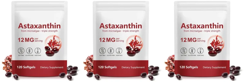Astaxanthin Supplement 12mg Softgels from Microalgae with Antioxidant Support for Skin Health & Healthy Aging 120 Count
