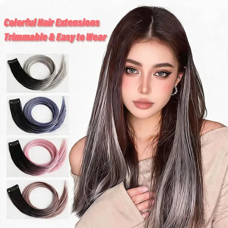 2Pcs Pack Two-Tone Ombre Highlight Clip in Wig Straight Hair Piece Synthetic Fiber Comb for Daily Party Look — image 2