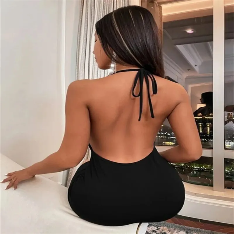 European and American women's new spring and summer Ins-inspired fashionable backless halter neck short dress for women