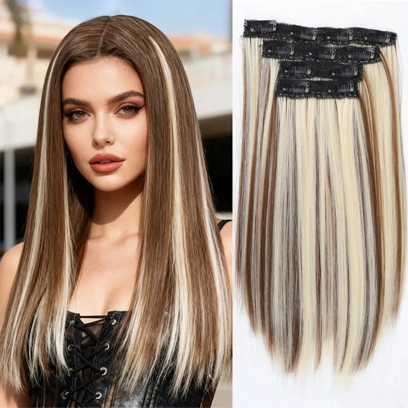 14inch Synthetic Wig Four-Piece Straight Hair Extension Wig BB Clip Style Suitable For Women Christmas New Year Carnival Music