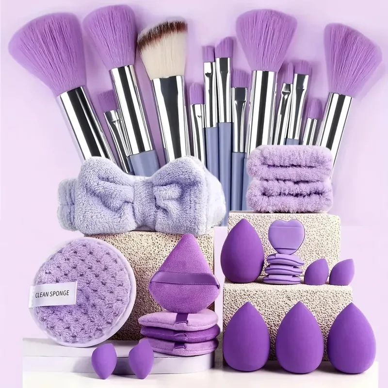 Kit de maquillage 33 pièces, grandes et petites éponges de beauté pour une application et un démaquillage impeccables, ensemble complet