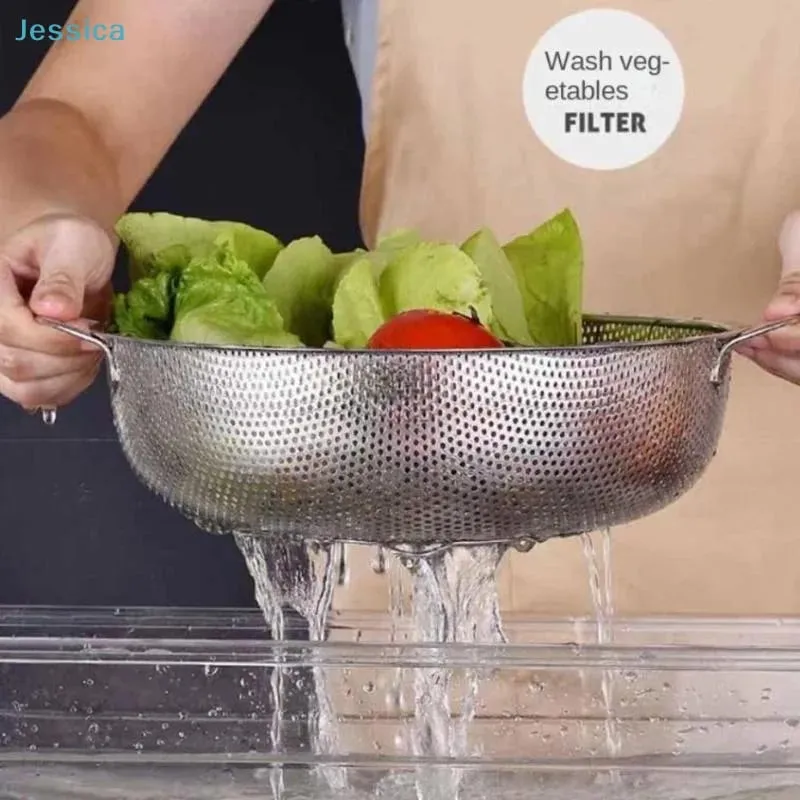 ♥Stainless Steel Kitchen Hole Dense Mesh Sifter Colander Strainer Sieve Baskets for Washing Fruits/Vegetables/Rice