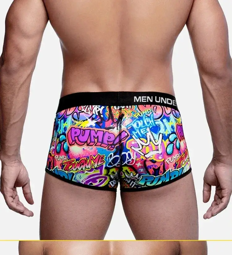 1- 4 Nam Cotton Nylon Pha Quần Sịp Boxer Toàn Graffiti In Rộng Dây Thắt Lưng Co Giãn Không Bó Sát thời Trang Thể Thao Quần Lót — image 20
