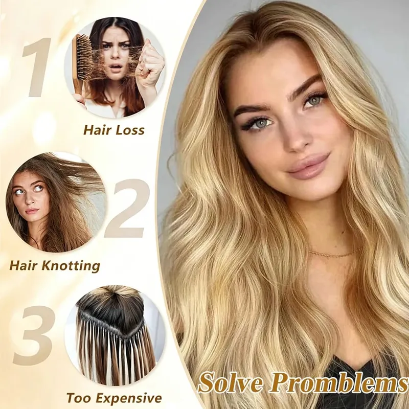 4 PCS Water Wave Clip In Hair Extensions Ombre Blonde Synthetic Natural Hairpieces For Women Lightweight All Day Wear — image 6