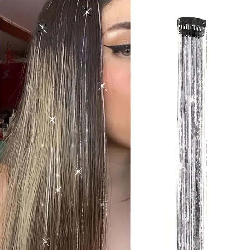 Hair Tinsel Clip in Rainbow Hair Accessories 24 Inch Fairy Hair Tinsel Kit for Women Glitter Extensions Synthetic for Christmas — image 9