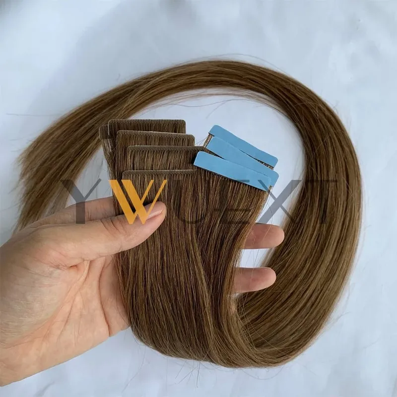 Invisible PU Skin Weft Hair Extensions Natural Straight Machine Remy Seamless Adhesive Tape In Human Hair 10pcs/pack