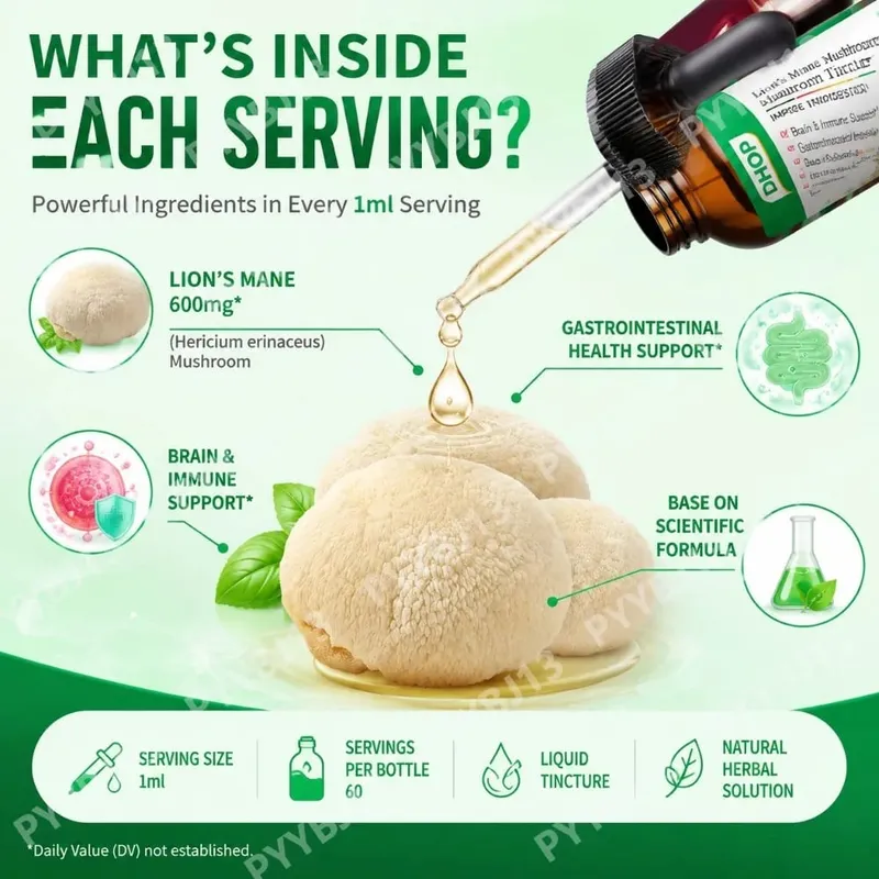 Lion's Mane Mushroom Extract Drops 60ml Hericium Erinaceus Supports Brain Immune Health Vegan Liquid Supplement for Adults — image 5