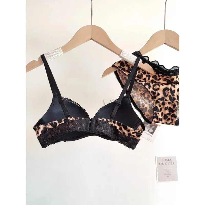 Sexy Leopard Print Lingerie Set Women Wireless Invisible Push Up Small Breasts adjustable A To C Cup sheer Lace Pure Design S-X