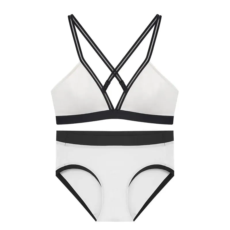Deep V Triangle Bra for Women Small Bust Slight Gather Thin Strap Beauty Back French Style Seamless Light Soft Lingerie 32-38AB