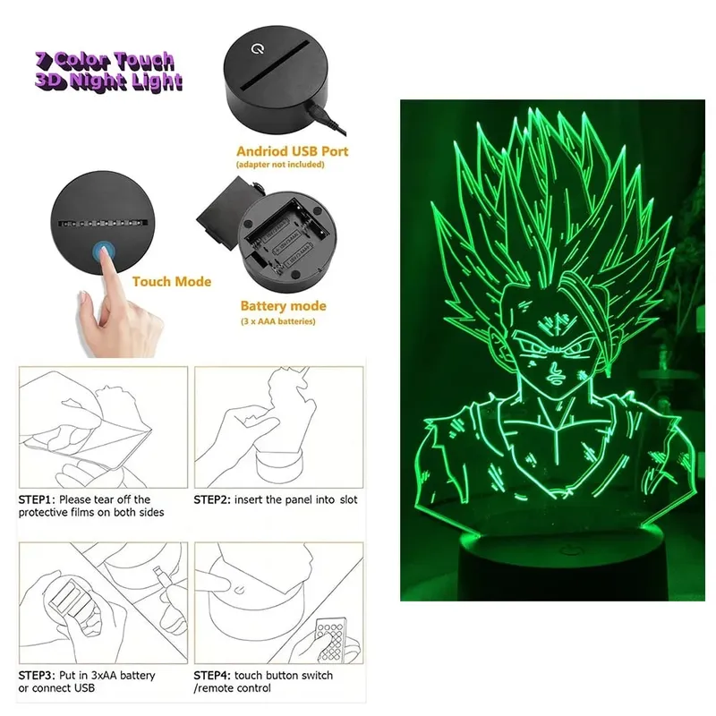 Dragon Ball Z Anime Figures Goku Vegeta Gohan Broly 3D Lamp PVC Action Figures Toys for Children Trunks Buu Super Saiyan Gifts — image 16