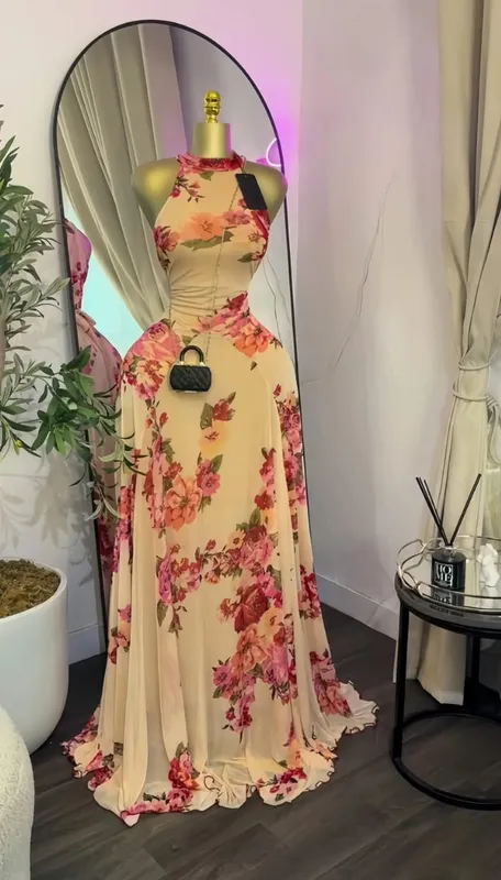 2025 Fall Women O-neck Sleeveless Print Mermaid Maxi Dress Evening Birthday Beach Sexy Night Party Long Dresses