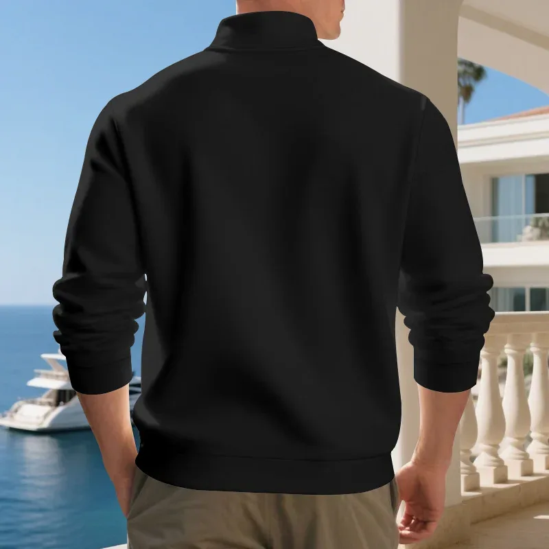 Autumn Winter Men's Fleece Quarter Zip Pullover Man Long Sleeved Loose Stand-up Collar Sweater Casual Comfy Mock Neck Sweatshirt — image 5