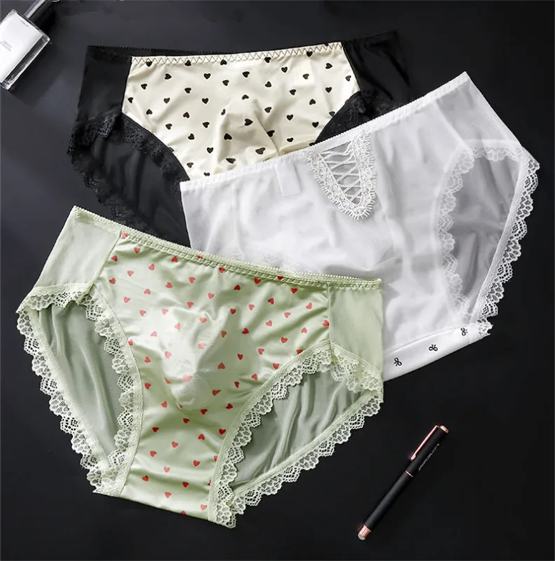 Soft men's underwear bow print lace calzoncillos hombre 3D space adults 18 plus size cueca nude feeling sissy cuecas masculino — image 4