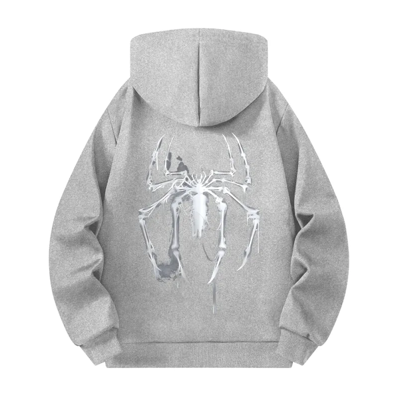Men's Half Zip Hoodie With Personalized Spider Print Street Style Casual Sweatshirt Autumn And Winter Trendy Fitness Commute Top — image 13