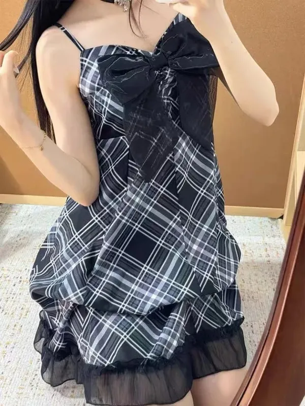 2025 estilo japonês do vintage cinta vestido feminino coreano moda preto rendas cami vestidos de verão doce retalhos novo vestido de uma peça