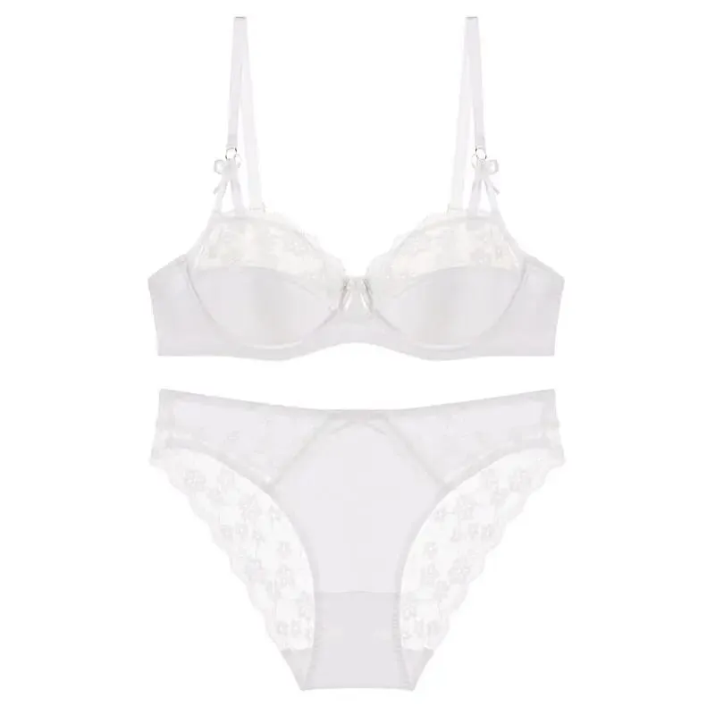 Women Thin French Half Cup Lace Bra Set Minimizer for Big Bust Push Up Anti-Sagging Side Support Comfort Sexy Daily Lingerie Set — image 13
