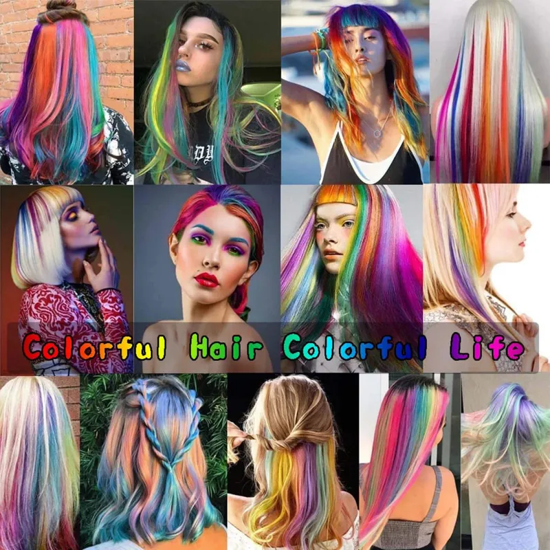Colorful Clip in Synthetic Hair Extensions Party Highlights Rainbow Long Straight Hairpieces Colored Hair Extensions for Cosplay — image 7