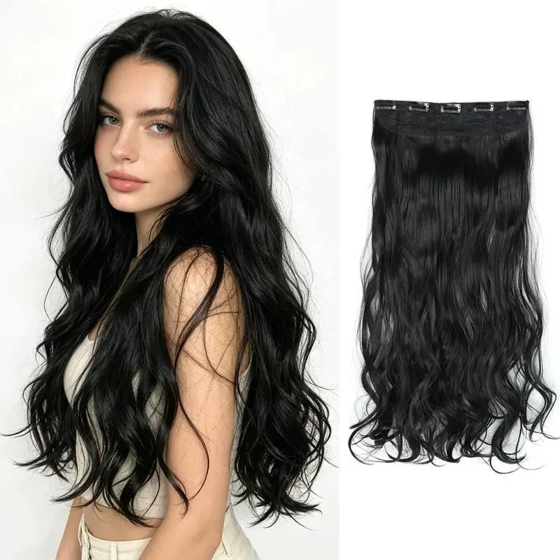 Kẹp tổng hợp trong phần mở rộng tóc 5 kẹp trong một mảnh sợi tóc lượn sóng nhiệt độ cao dành cho phụ nữ hàng ngày trong kỳ nghỉ tiệc tùng