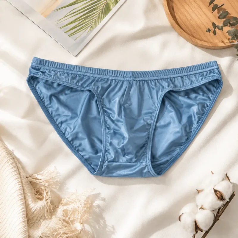 Roupa íntima masculina legal e suave, cintura baixa, bolsa com protuberância, cuecas de seda gelada, lingerie respirável, calcinha de seda de cetim, rotina diária — image 6