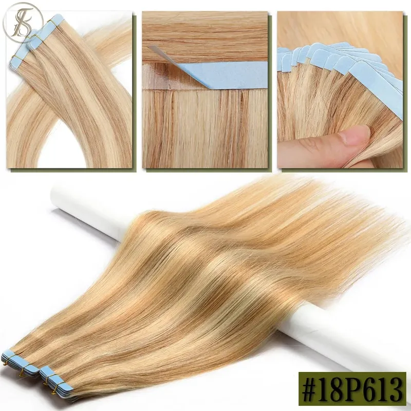 Straight Tape In Hair Extensions 10/20Pcs Real Human Hair Extensions Seamless Invisible Skin Weft Tape In Hair for Women