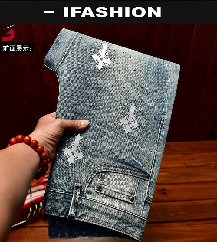 Jeans Men's Summer High-end Cotton Stretch Slim Fit Skinny Pants Washed Casual All-match Fashion Denim Trousers — image 9