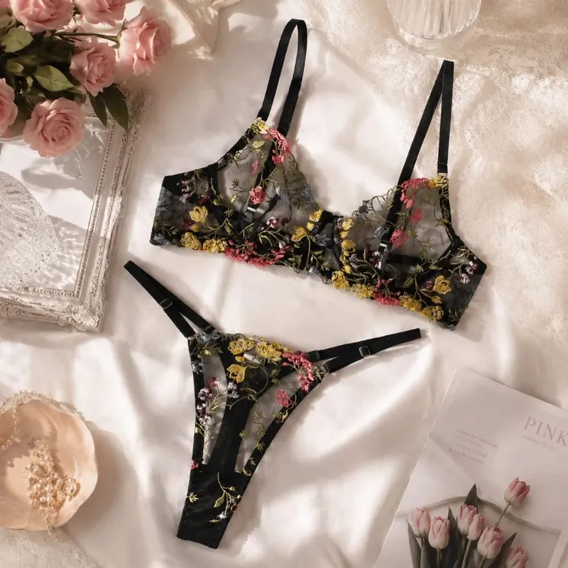 Bohemia Transparent Lingerie Set Ultra-thin Push Up Panties Bra Set Elegant Bra Suit Valentine's Day — image 3