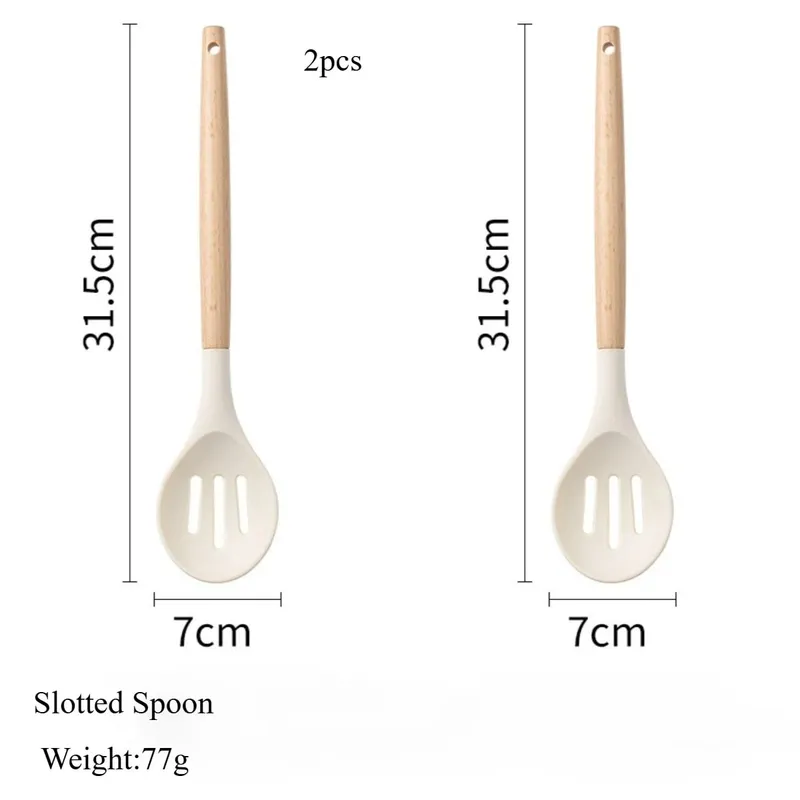 2/12Pcs White Silicone Kitchen Utensils Set with Wooden Handle Cookware Spatula Heat Resistant Non-stick Kitchen Cooking Tools — image 12