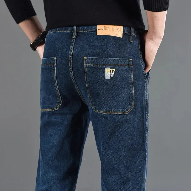 2026 New Style Jeans Men's Slim Fit Korean Style Comfortable Straight Leg Elastic Gray Mid Waist Pants Men's Casual Denim Pants — image 5