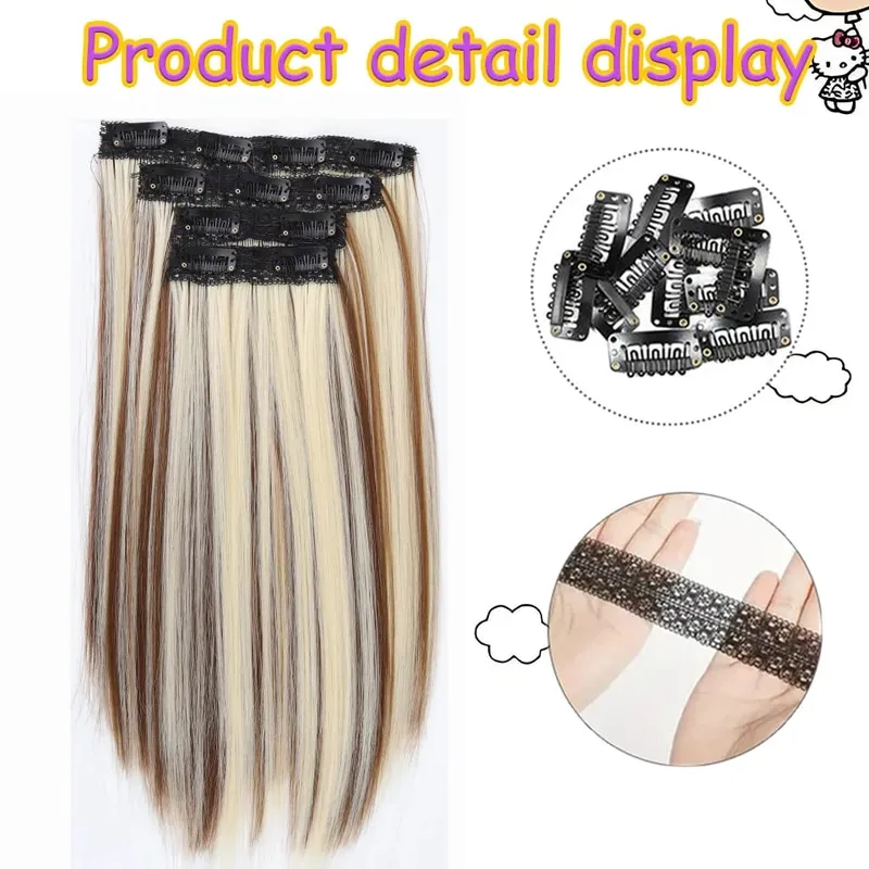 14inch Synthetic Wig Four-Piece Straight Hair Extension Wig BB Clip Style Suitable For Women Christmas New Year Carnival Music