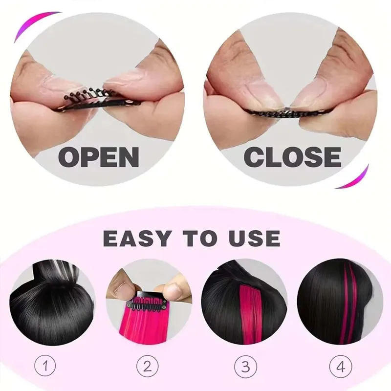 Estensioni a clip da 6 pezzi Estensioni sintetiche per capelli colorati da 24 pollici Punti salienti del partito Posticci lunghi dritti per donne Ragazza per bambini