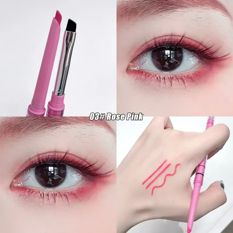 Double-headed Natural Black Eyeliner Gel with Brush Smudge-Proof Waterproof Creamy Smooth Rose Pink for Brows & Under Eye Makeup — image 10
