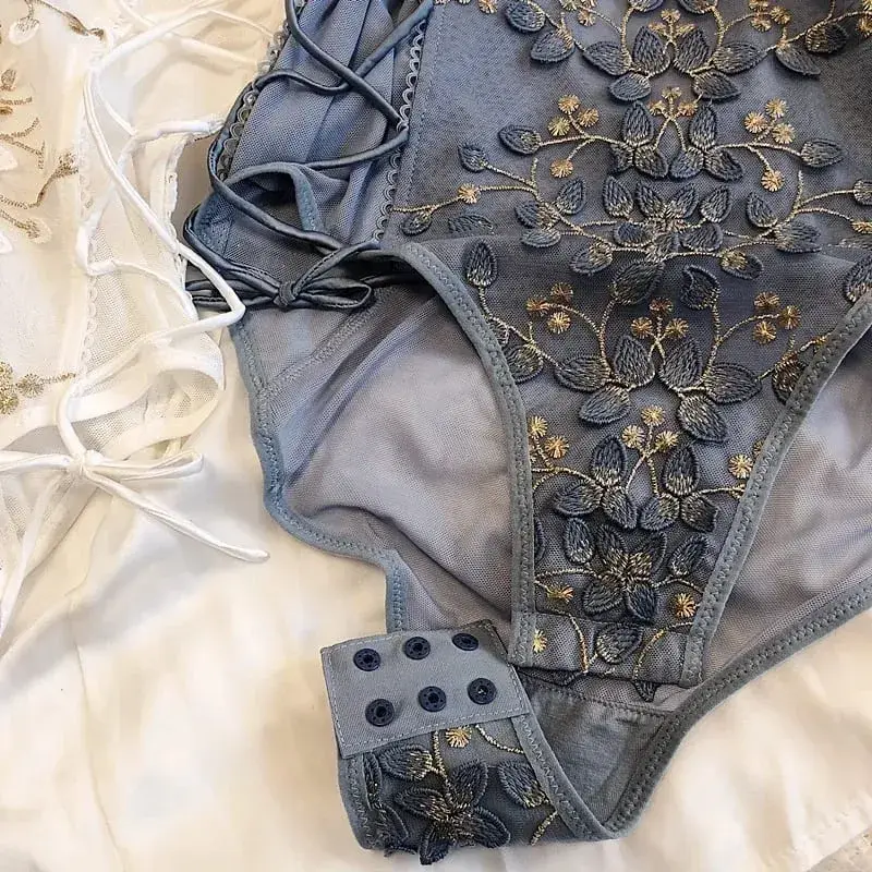 Three-dimensional embroidery flower petals lingerie soft steel ring one-piece bra set sexy strap open file shaping underwear — image 3