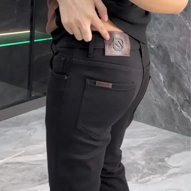 High-end Jeans Men's Spring and Summer Versatile Slim Pants Black Trendy Brand Business Trousers Men Clothing Low Rise Jeans — image 8