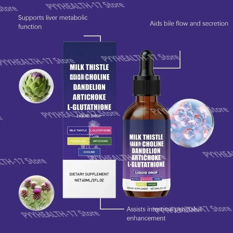 Milk Thistle Liquid Drops Choline Dandelion Artichoke L-Glutathione Herbal Wellness Supplement For Adult Use 60ml 2fl oz