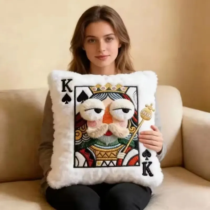Patchwork Style Poker Card Cushion High-Value Design Card Game Theme Embroidered Pillow 3D Big Eyes Plush Cushion Gift Giving