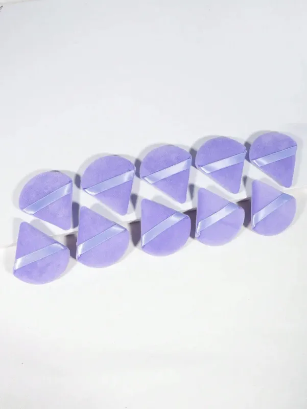 10 Pcs Triangle Velvet Powder Puff Pizza Flours Mini Face Makeup Sponge Cosmetics Washable Lightweight Makeup Tool