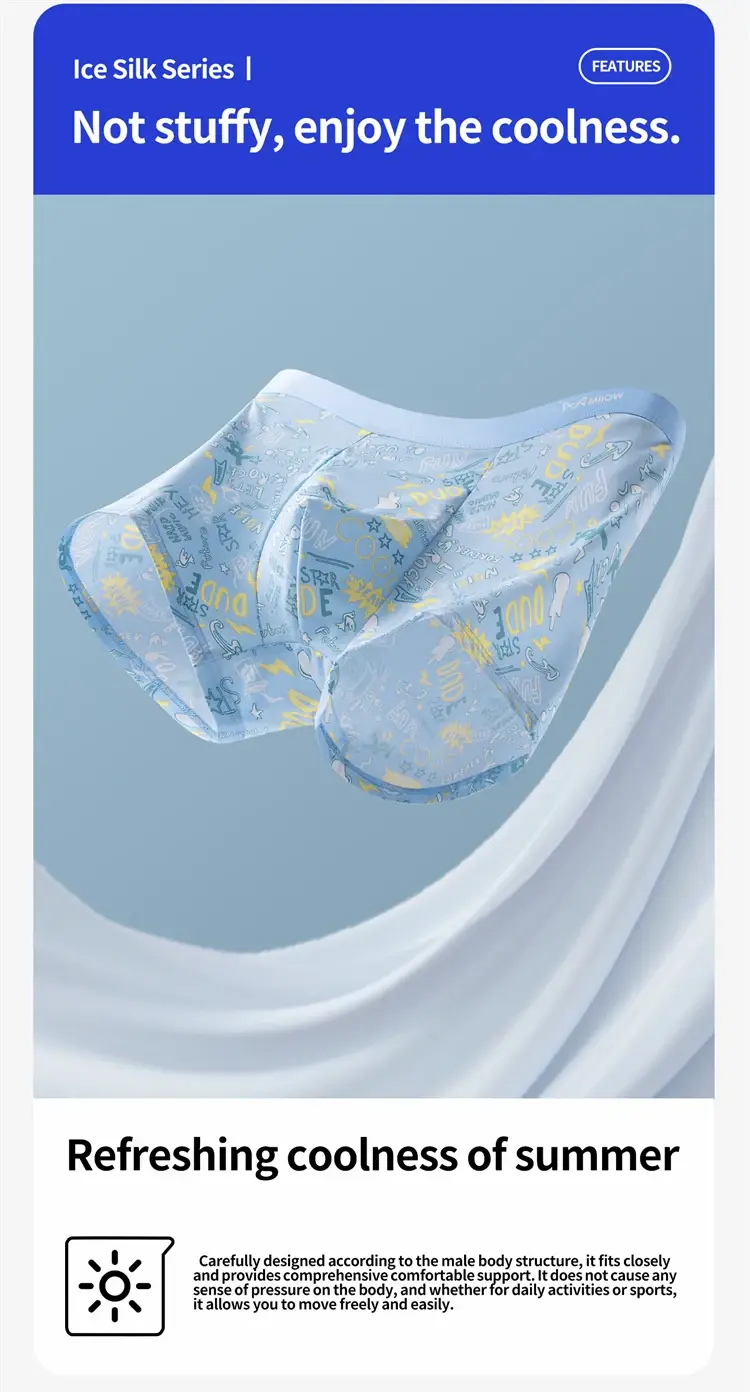 MiiOW 4Pcs Ice Silk Men Boxers 10A Antibacterial Crotch Man Panties Underpants Breathable Cartoon Print Men's Underwear Trunks — image 8