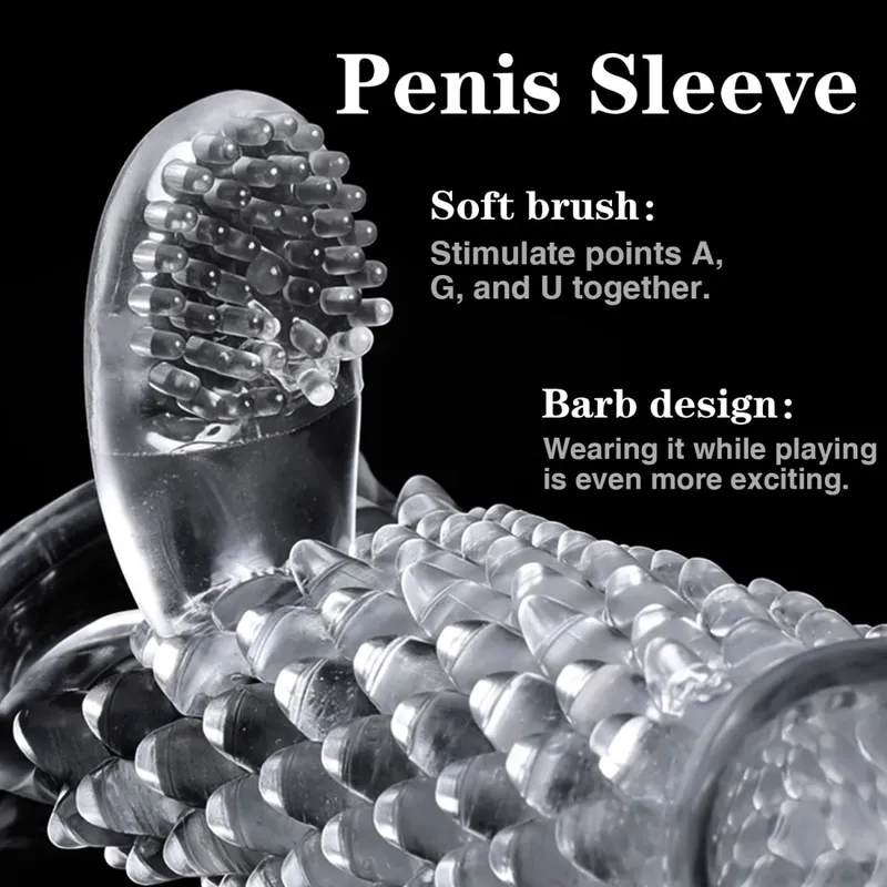 Reusable Tranaparent Penis Sleeve Enlargement Delay Ejaculation Soft TPE Dragon Scales Clear Cock Sleeve Adult Sex Toys for Men — image 6