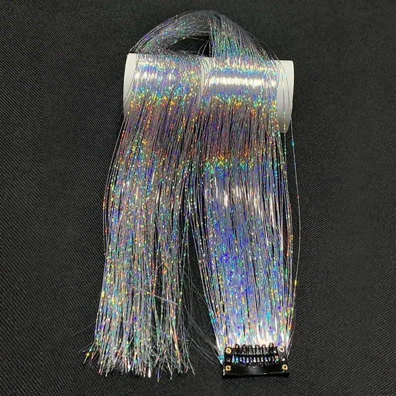 Synthetic Rainbow Tinsel Hair Extensions Clip In Shiny Glitter Wig Hairpiece for Women Party Cosplay Daily DIY Hair Accessory — image 9