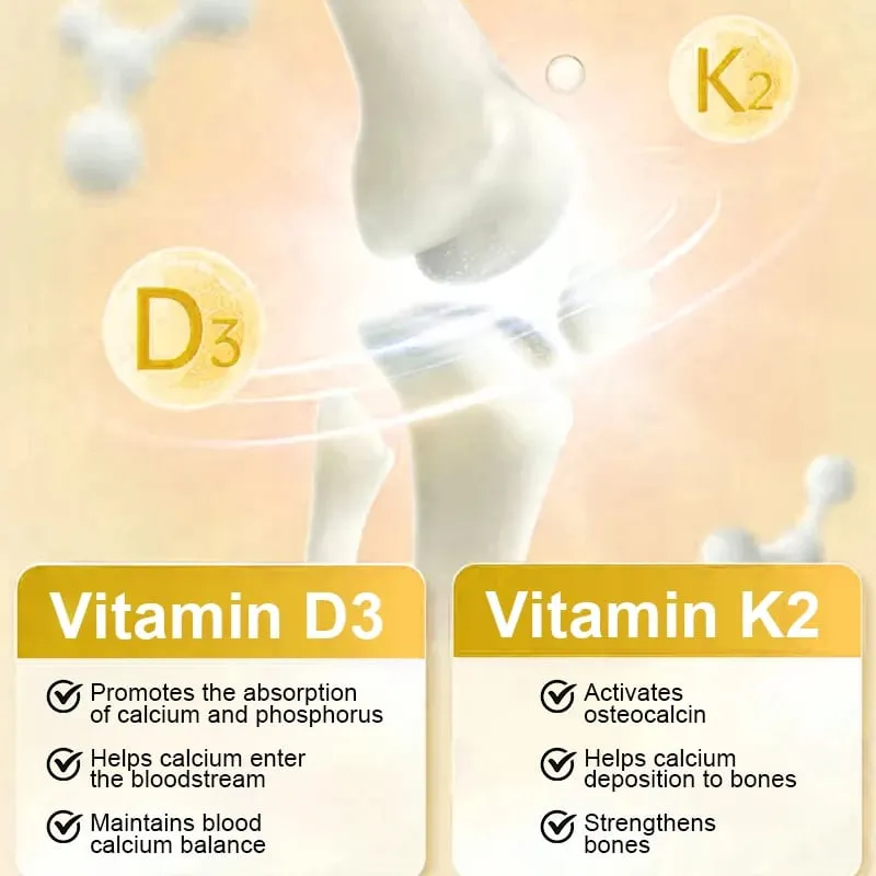 Bcuelov Vitamine D3+K2 5000 UI Formule de vitamine D3 sans OGM, complément alimentaire complexe de vitamines D et K facile à avaler