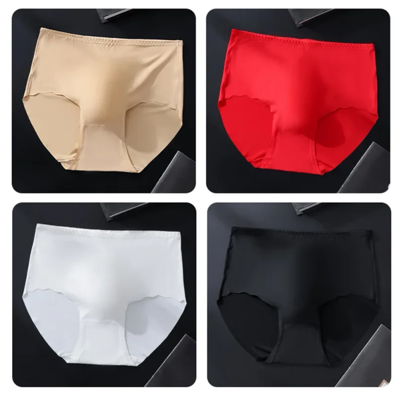 Men Ultra-Thin Briefs Seamless Ice Silk Plus Size Briefs 3D Bulge Pouch Solid Underwear High-Waisted Breathable Panties