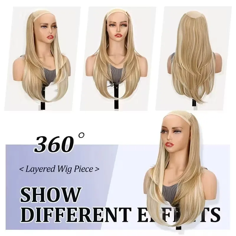 22Inch Synthetic Long Straight V-Shaped Layered Clip-In Hair Extensions for Women Invisible Seamless Hairpiece for Women — image 5