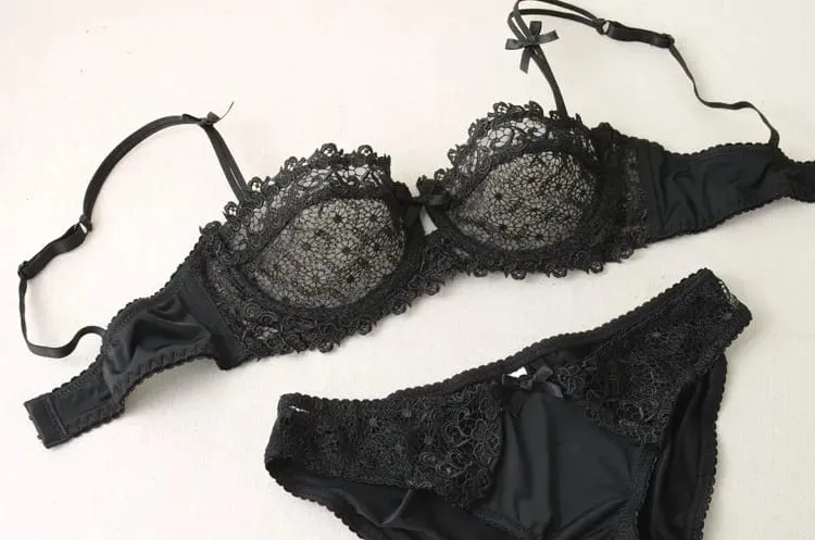 Summer White Lace Bra Lingerie Set Ultra Thin Breathable Sheer Mesh Sexy Deep V Push Up Wireless Women Underwear Suit